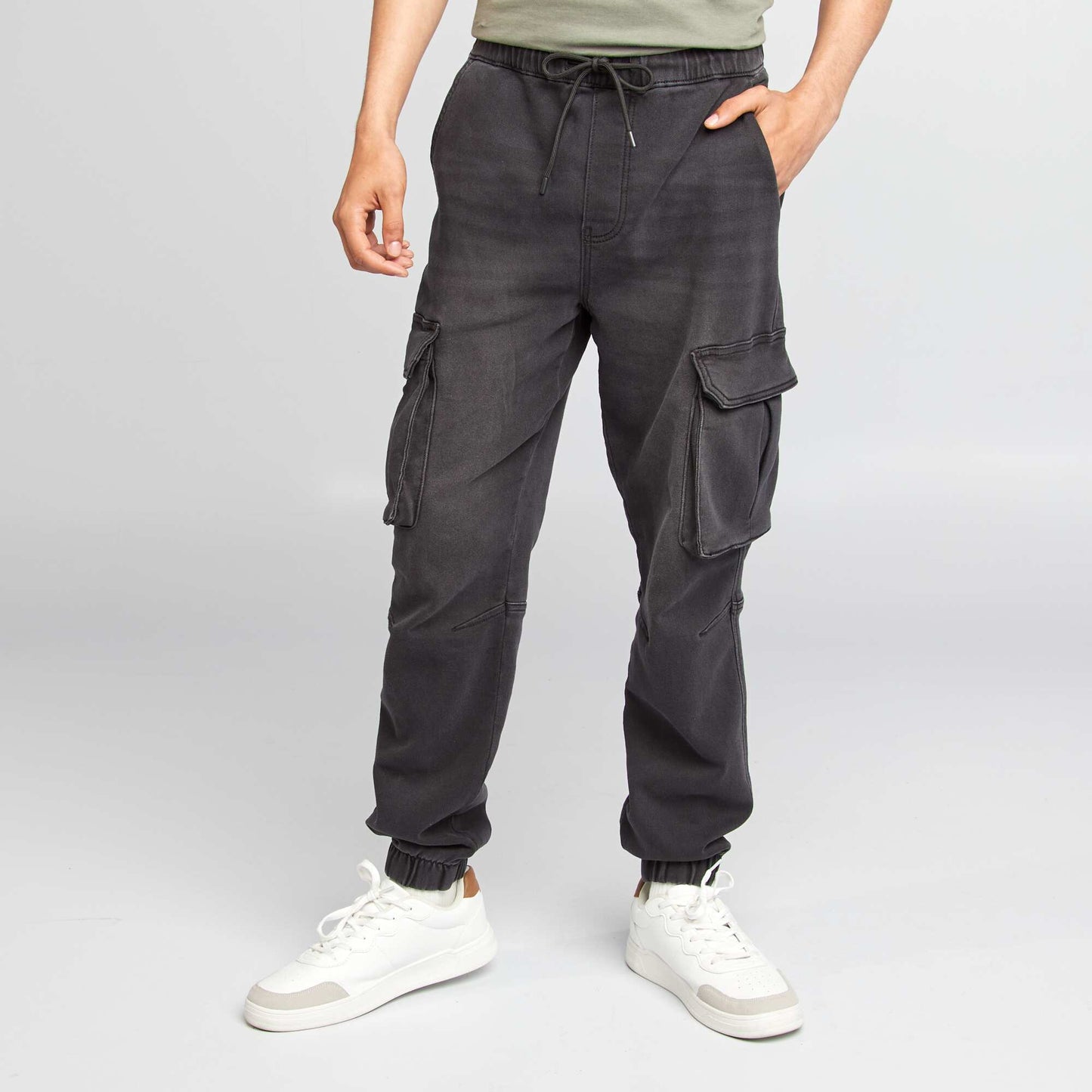 Denim jogger-style trousers GREY