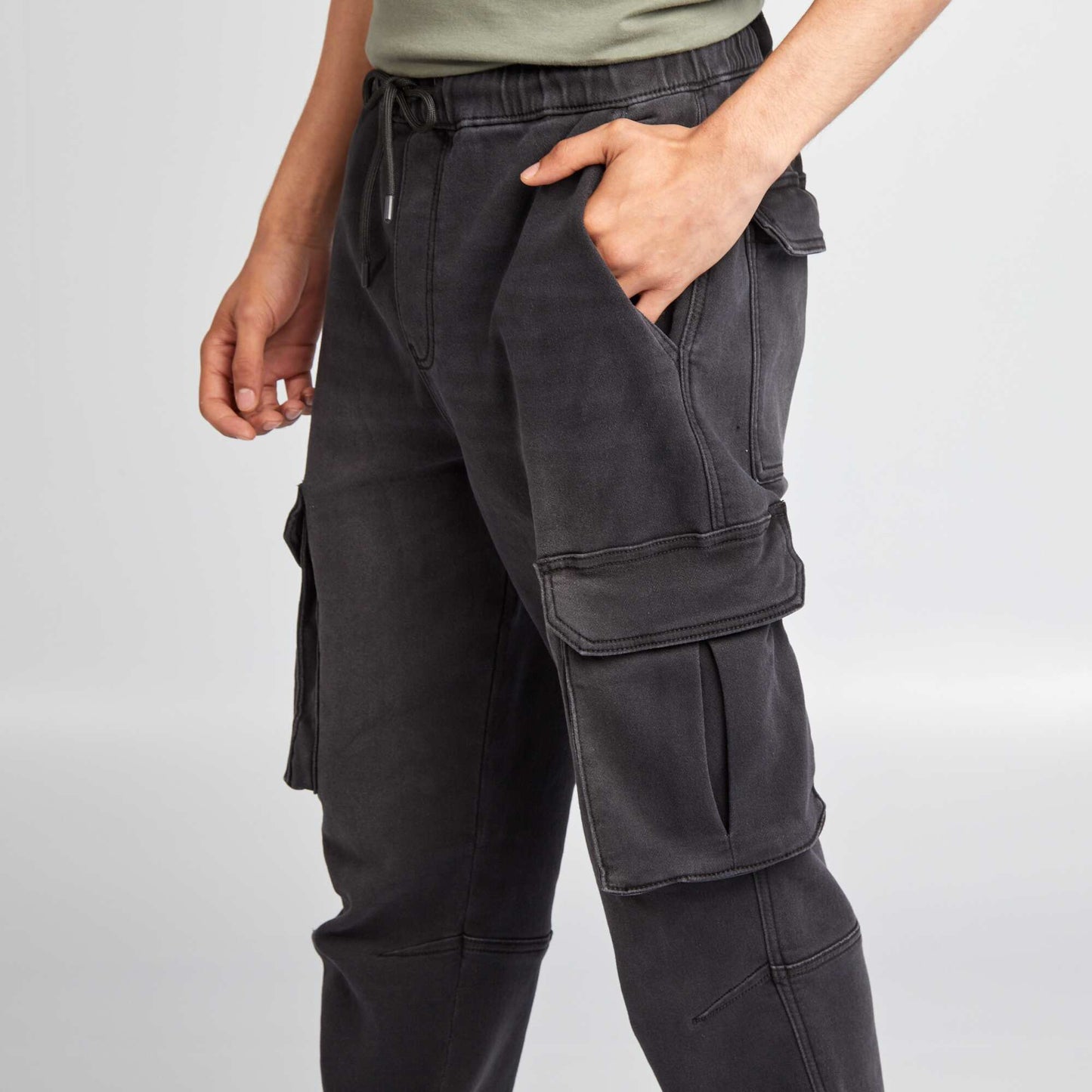 Denim jogger-style trousers GREY