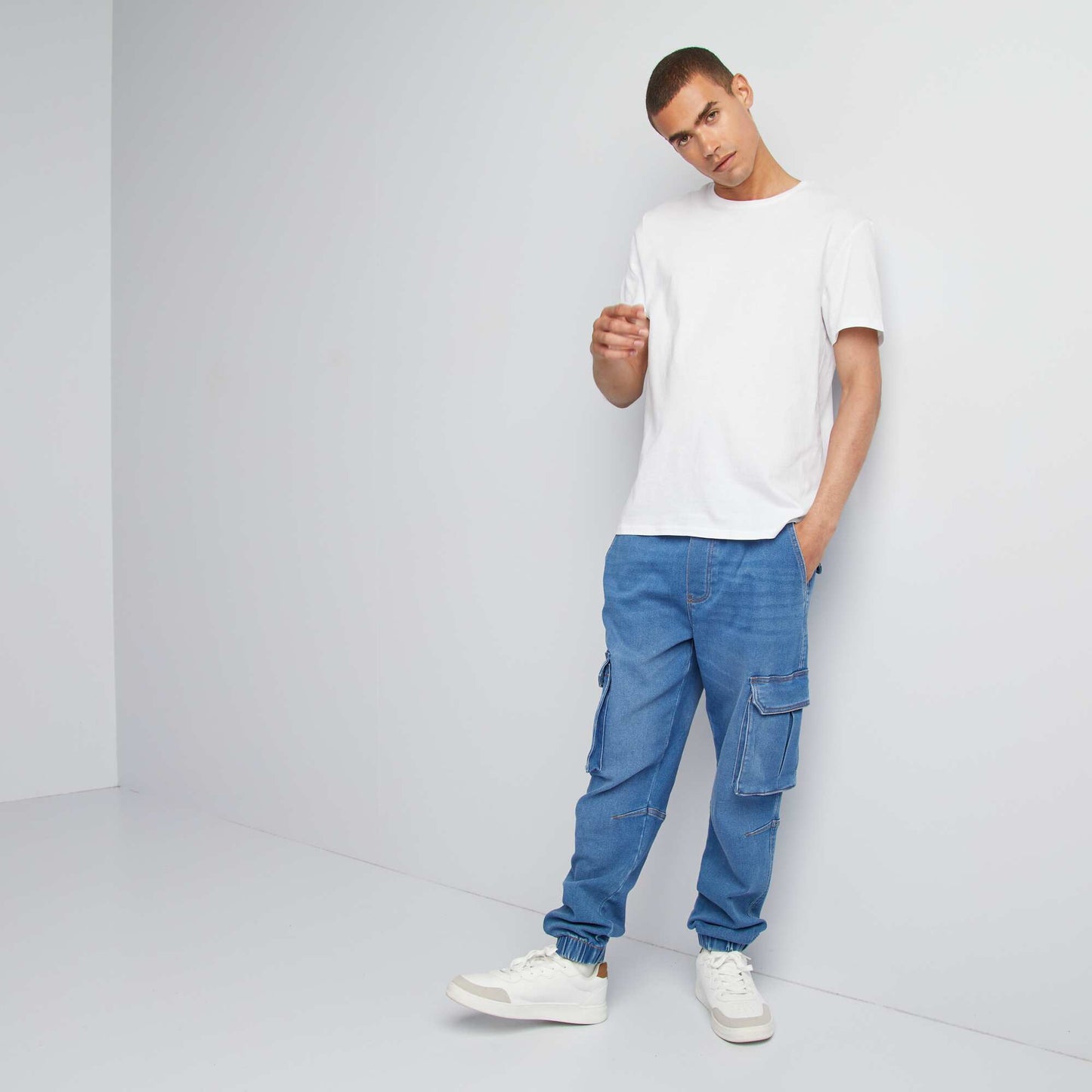 Denim jogger-style trousers BLUE