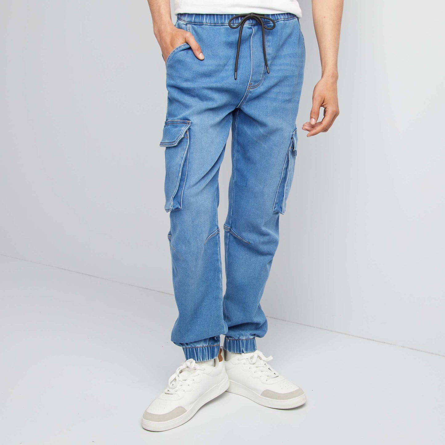 Denim jogger-style trousers BLUE