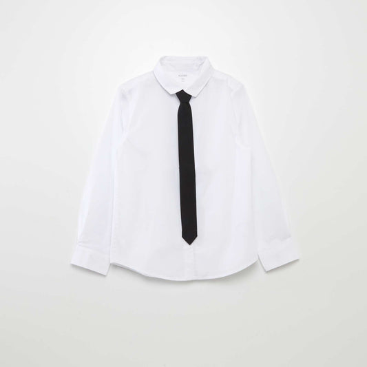 Long-sleeved shirt with tie white