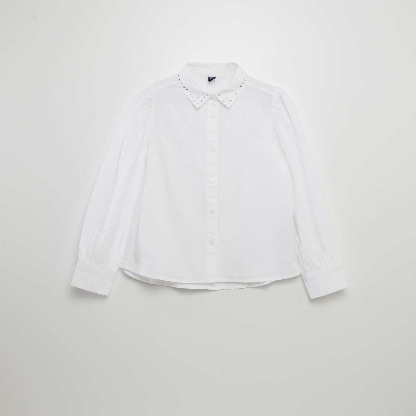 Poplin shirt with diamantés on the collar white