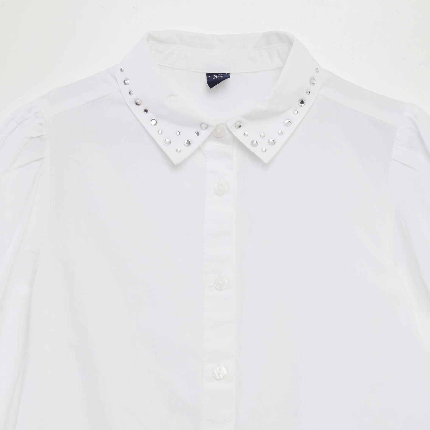 Poplin shirt with diamantés on the collar white