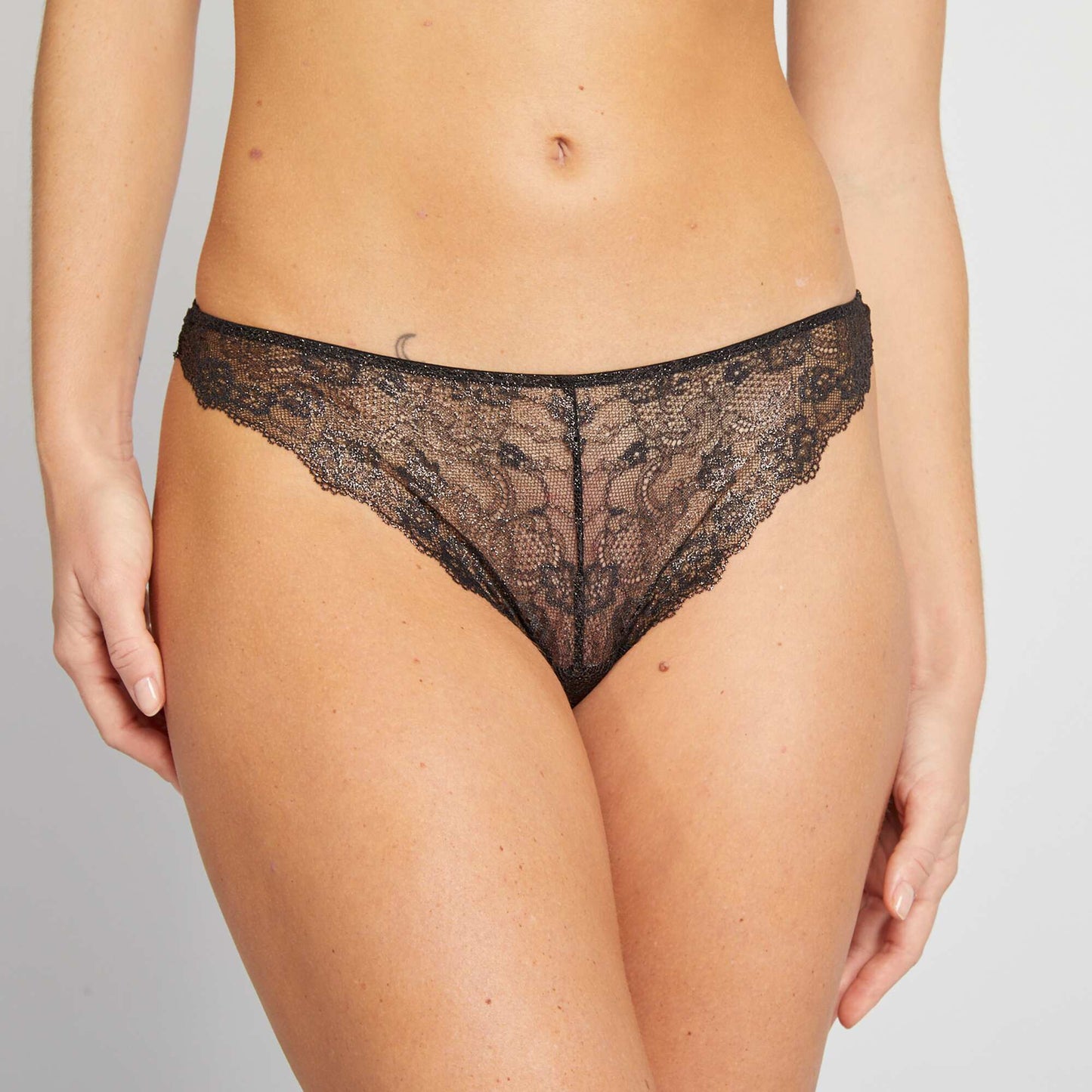 Glittery lace tanga briefs black