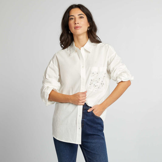 Blouse with beaded breast pocket WHITE