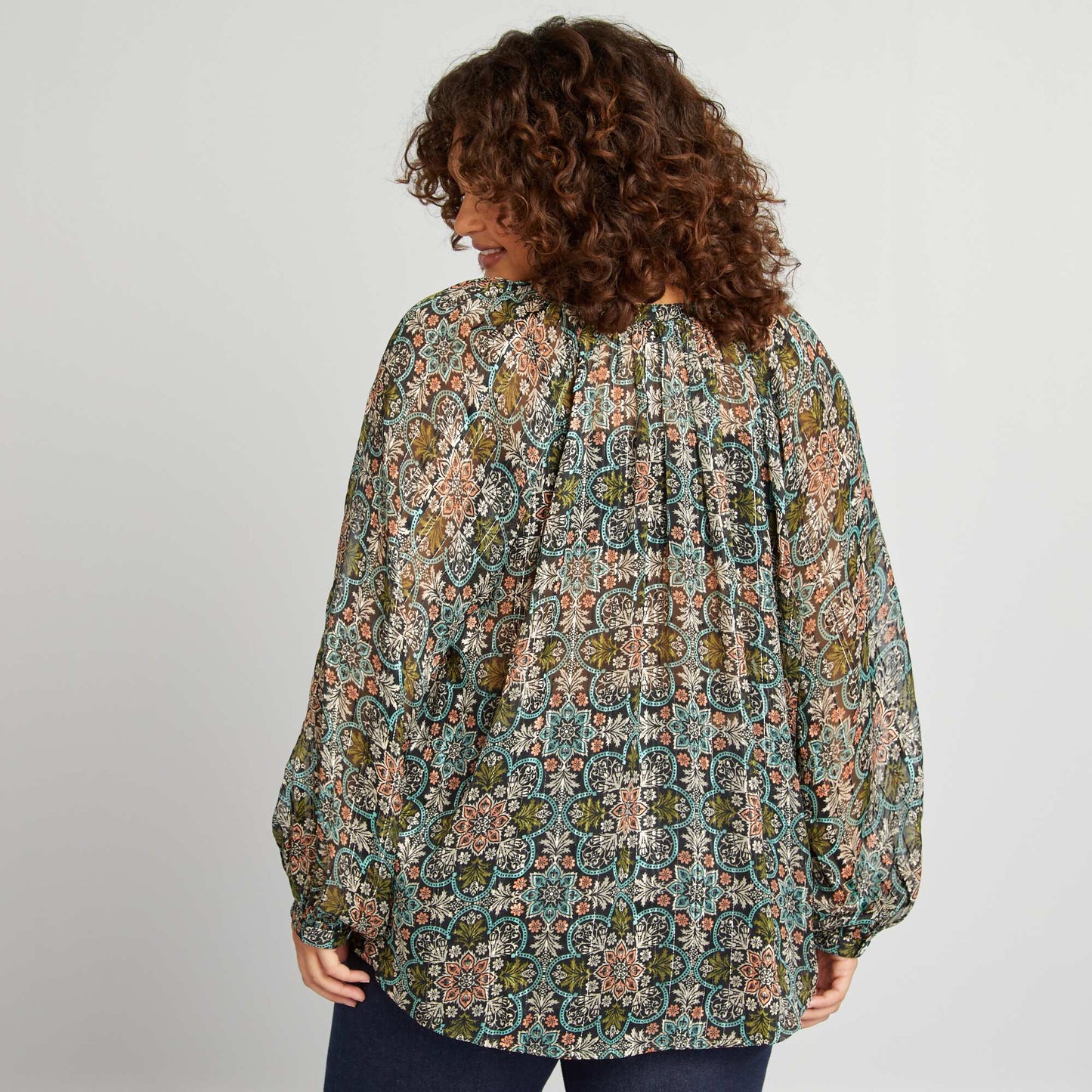 Printed blouse with shimmery thread BLACK