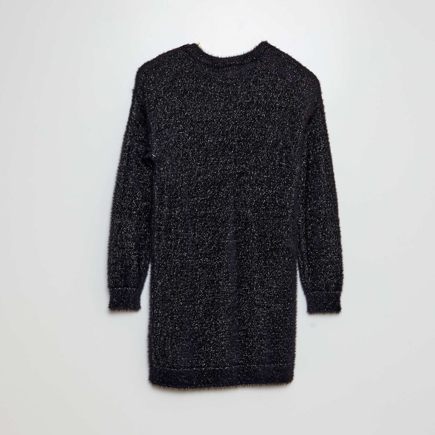 Fuzzy knit sweater dress BLACK