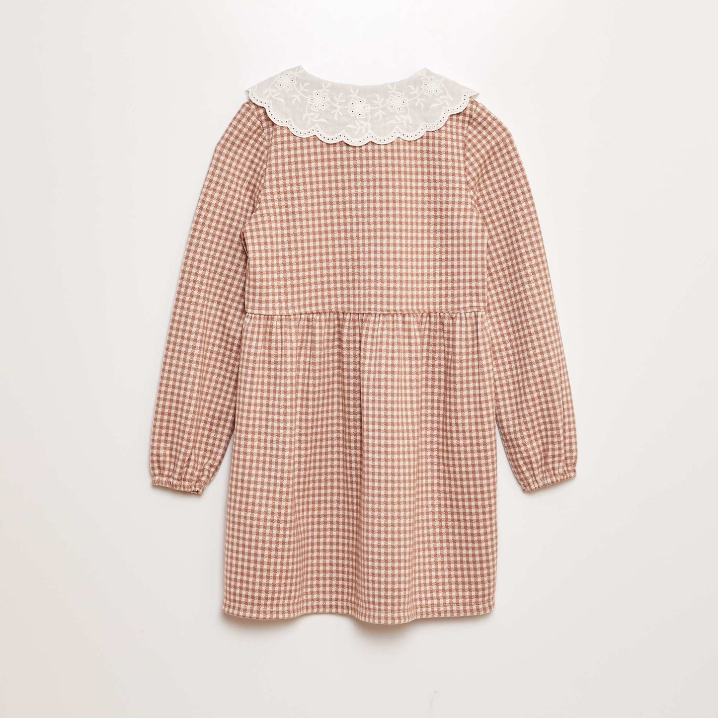 Long checked dress with scoop neck BEIGE