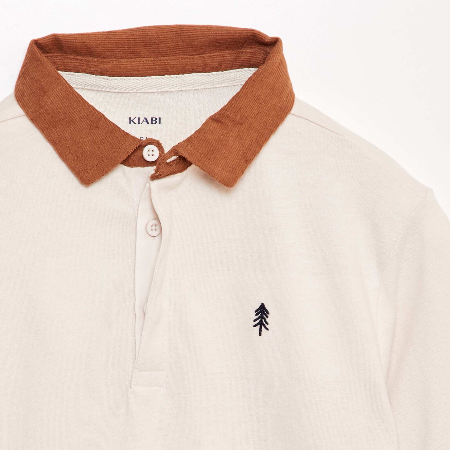 Long-sleeved polo shirt with contrasting collar BEIGE