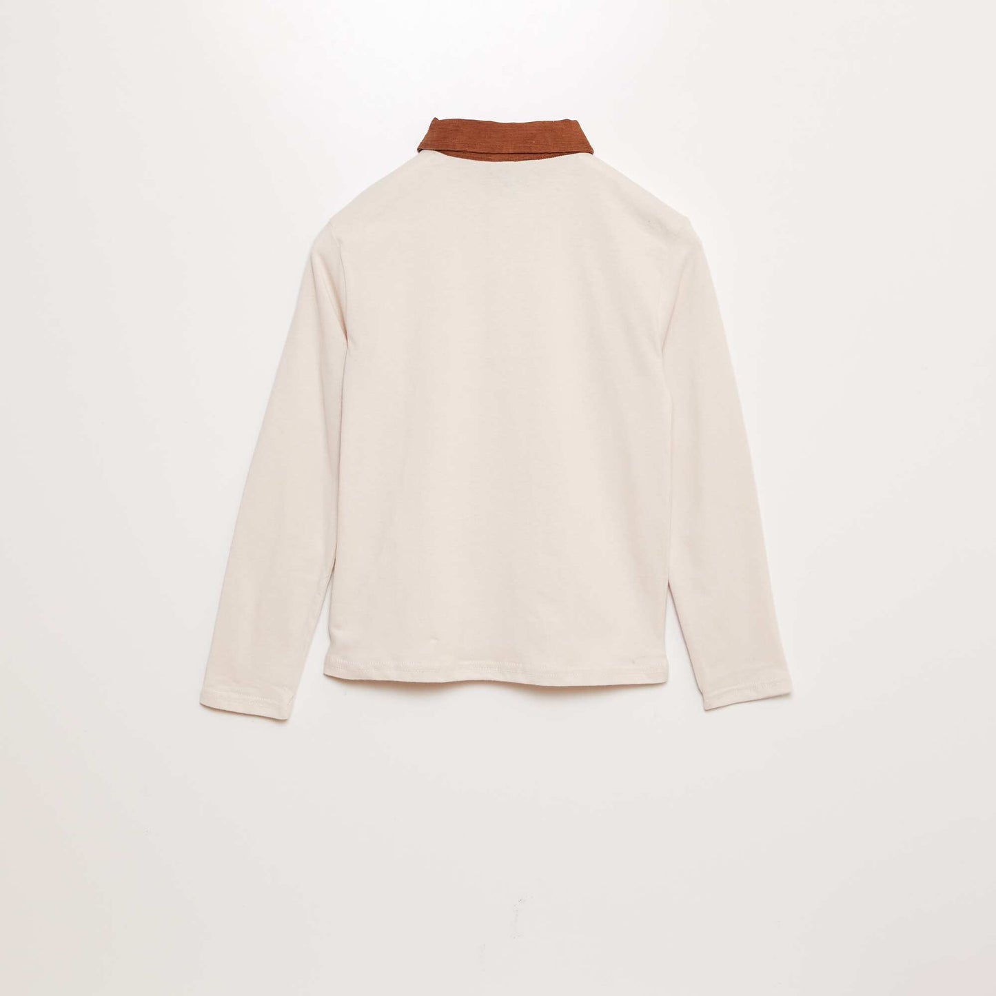 Long-sleeved polo shirt with contrasting collar BEIGE