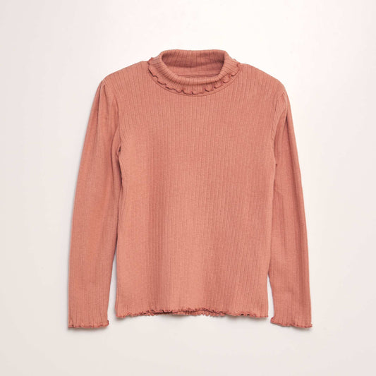 Plush knit T-shirt with high neck PINK