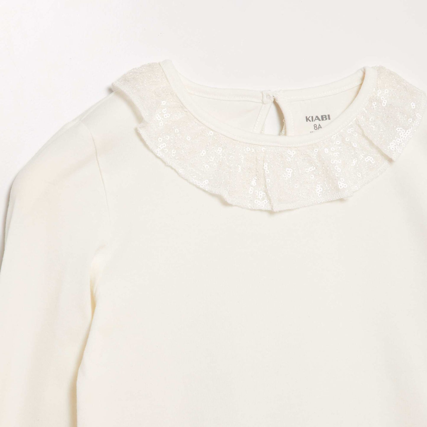 T-shirt with sequined tulle neckline WHITE