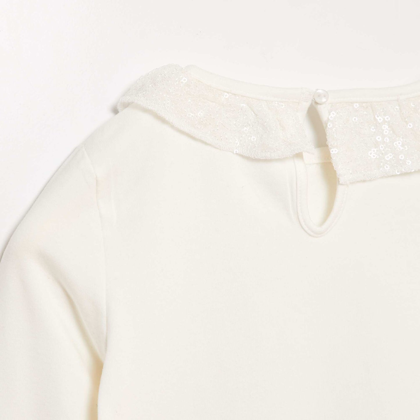 T-shirt with sequined tulle neckline WHITE