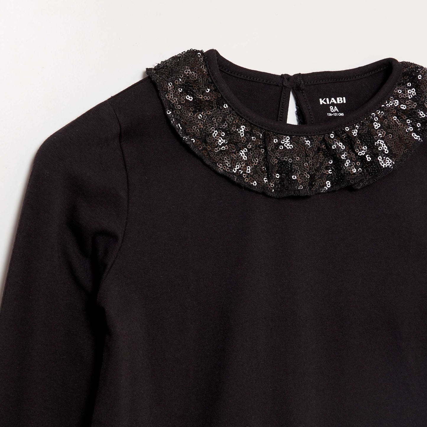 T-shirt with sequined tulle neckline black