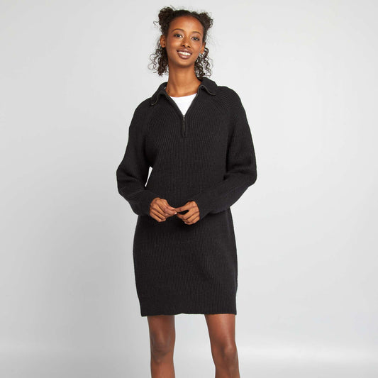 Jumper dress with zip-up high neck black