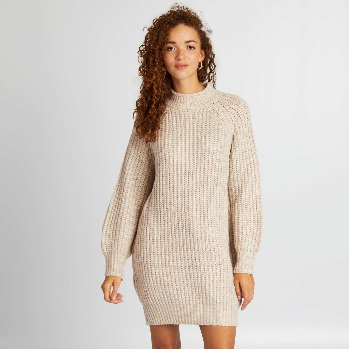 Chunky knit sweater dress BEIGE