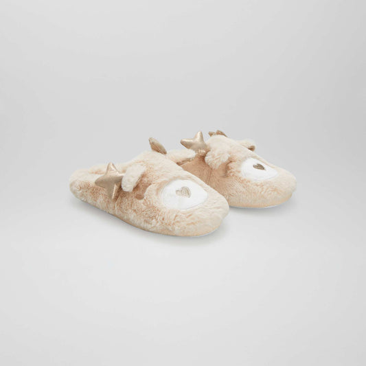 Reindeer mule slippers beige