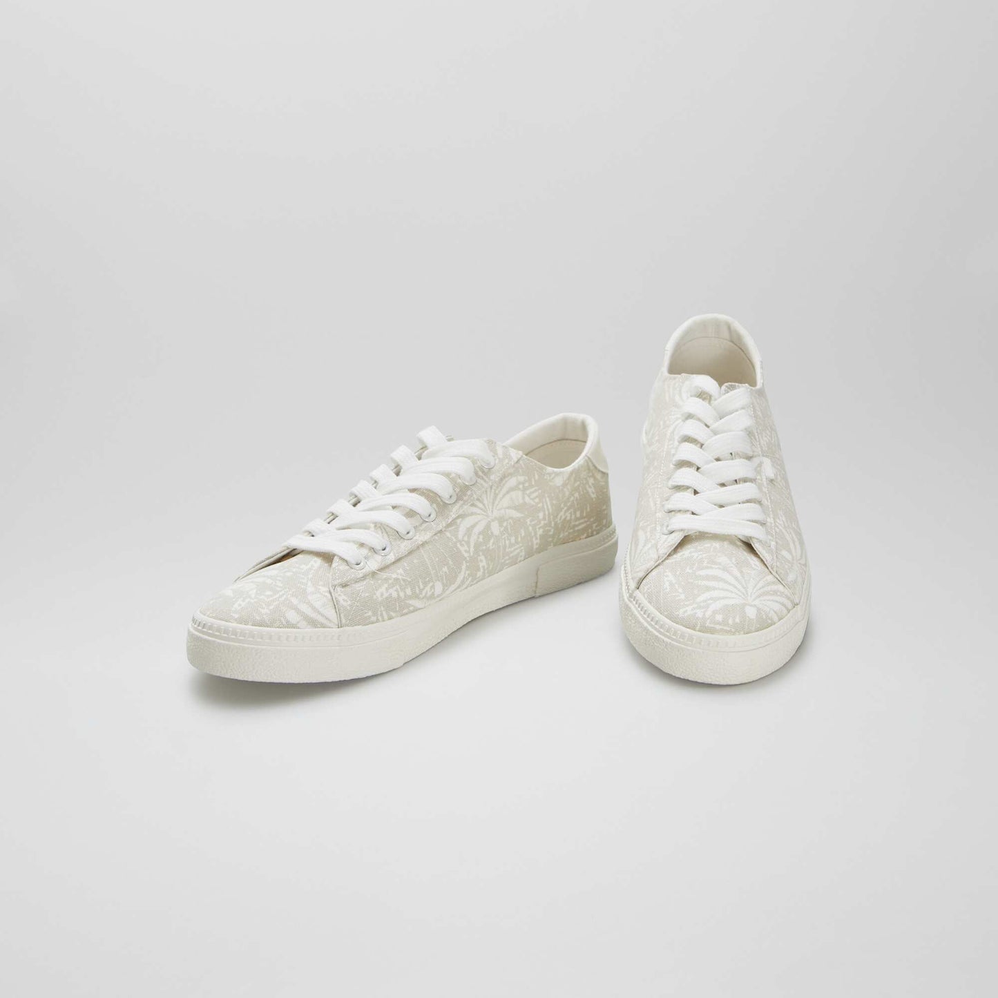 Low-top printed canvas trainers BEIGE