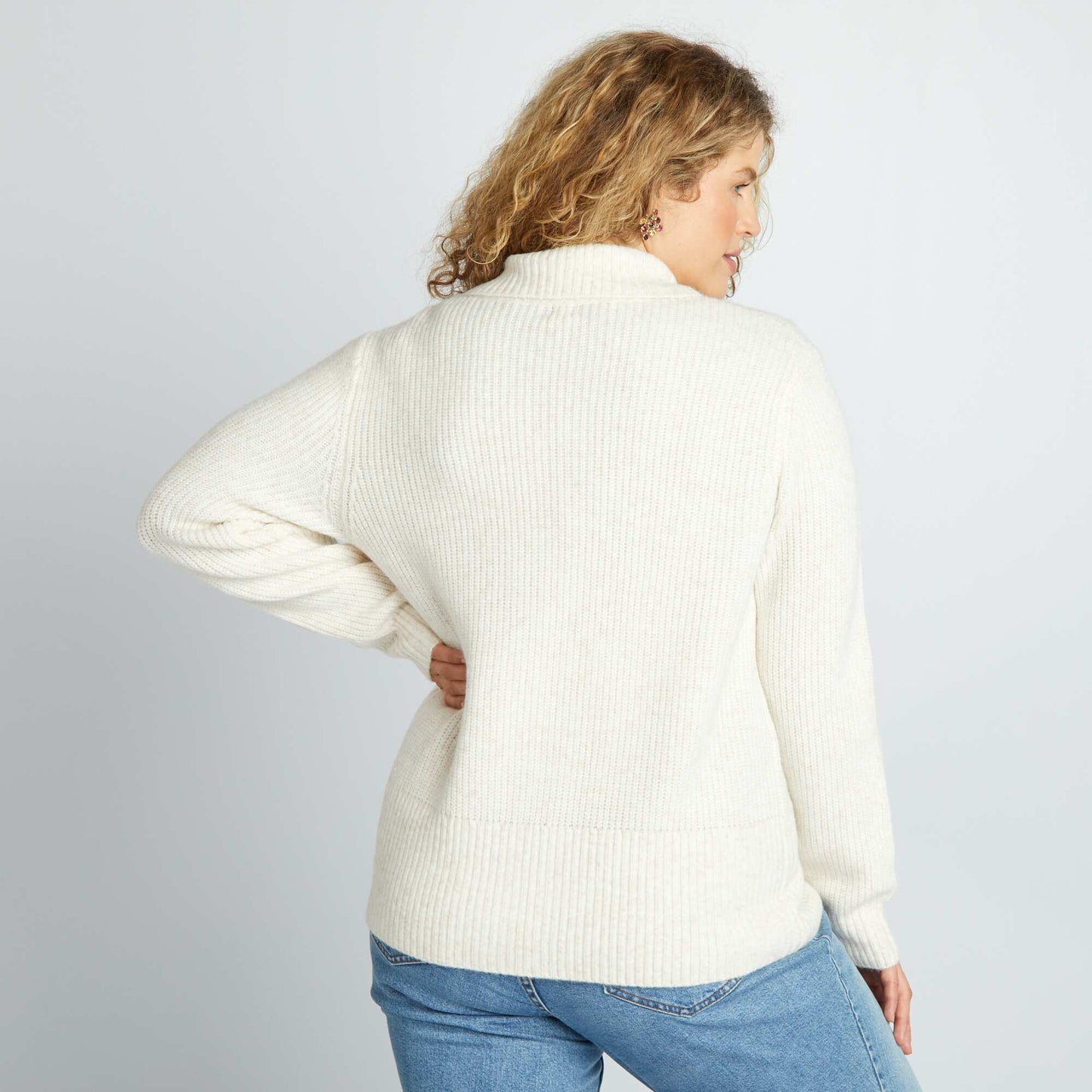 Zip-up polo neck cardigan BEIGE