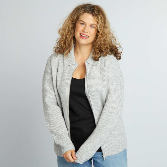 Zip-up polo neck cardigan GREY