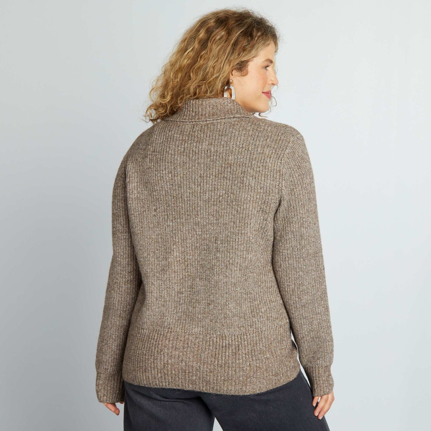 Zip-up polo neck cardigan BROWN