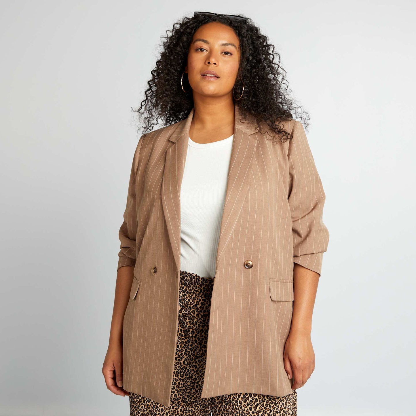 Mid-length striped tailored jacket BROWN