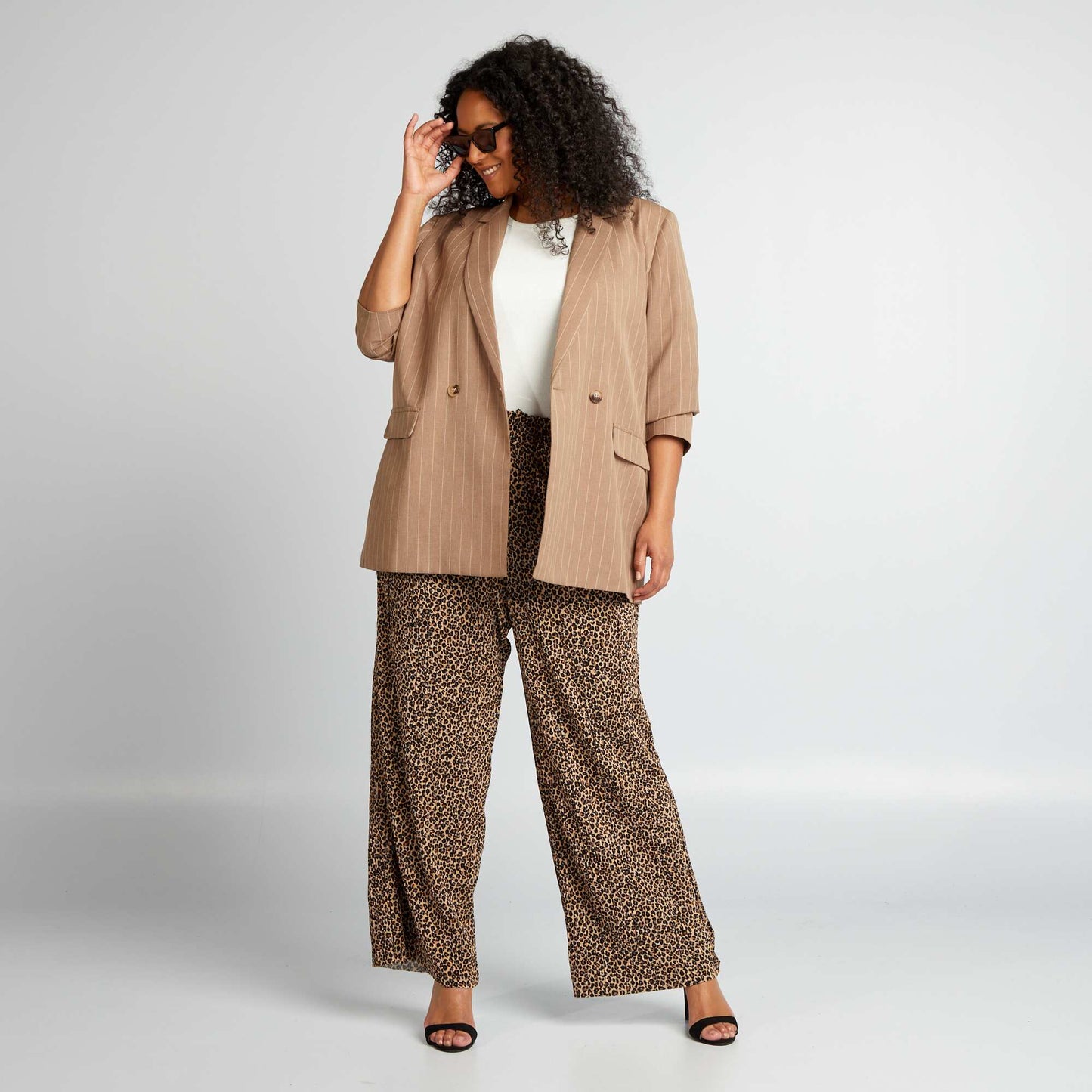 Mid-length striped tailored jacket BROWN