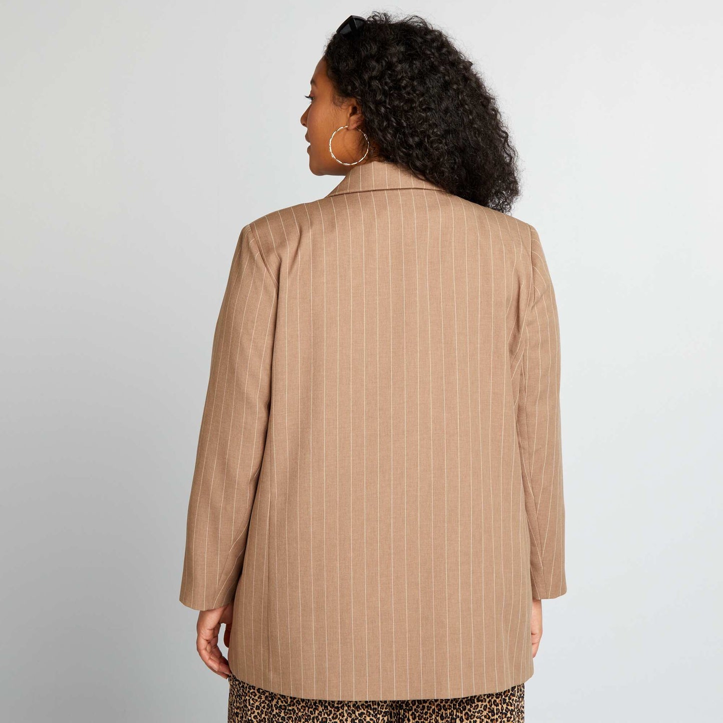 Mid-length striped tailored jacket BROWN