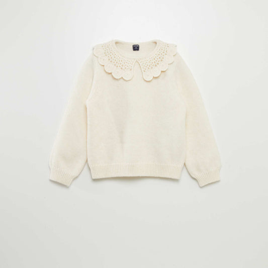 Knitted sweater with Peter Pan collar WHITE