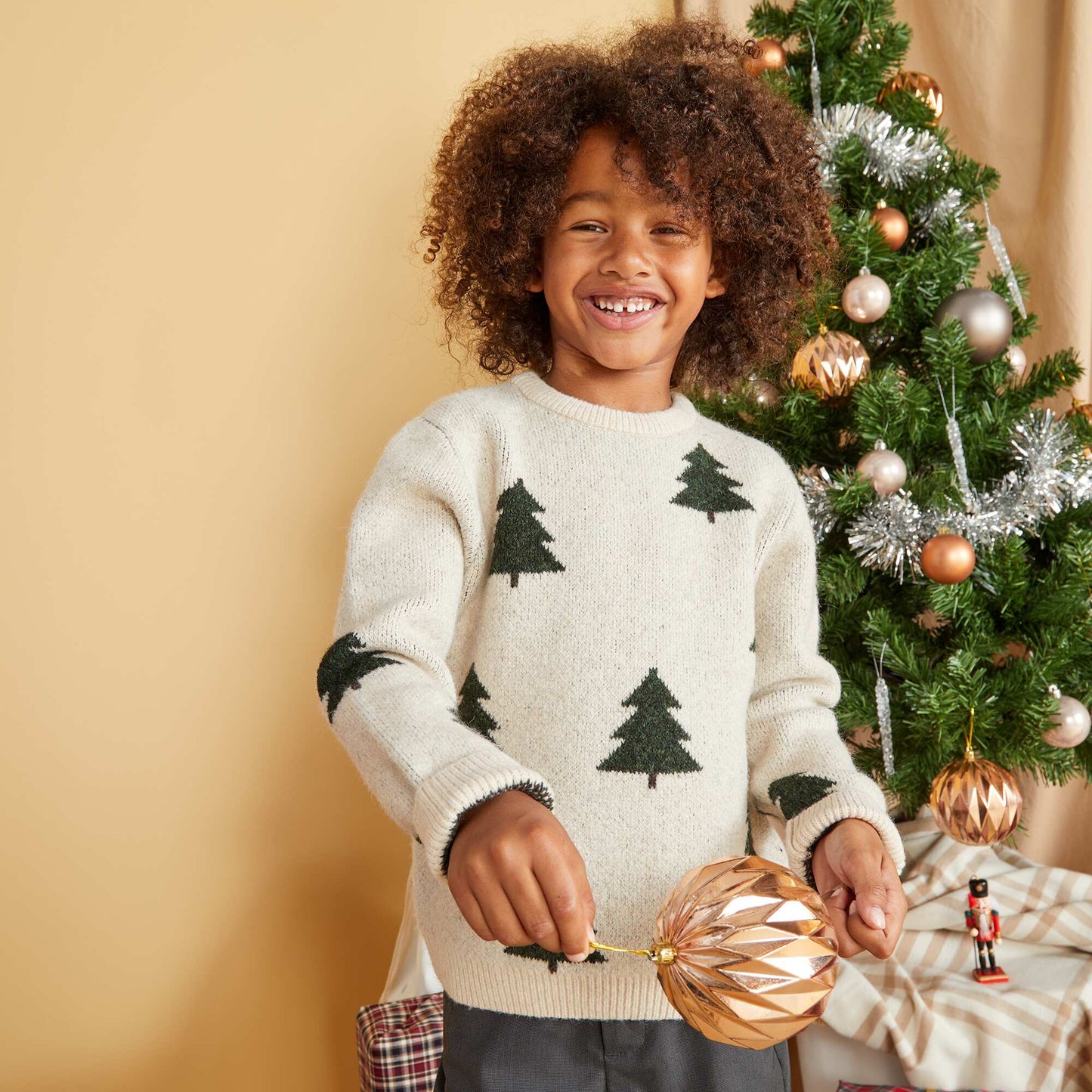 Christmas tree pattern jacquard jumper BEIGE