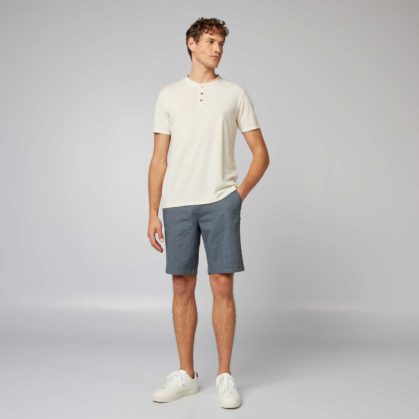 Henley collar T-shirt WHITE