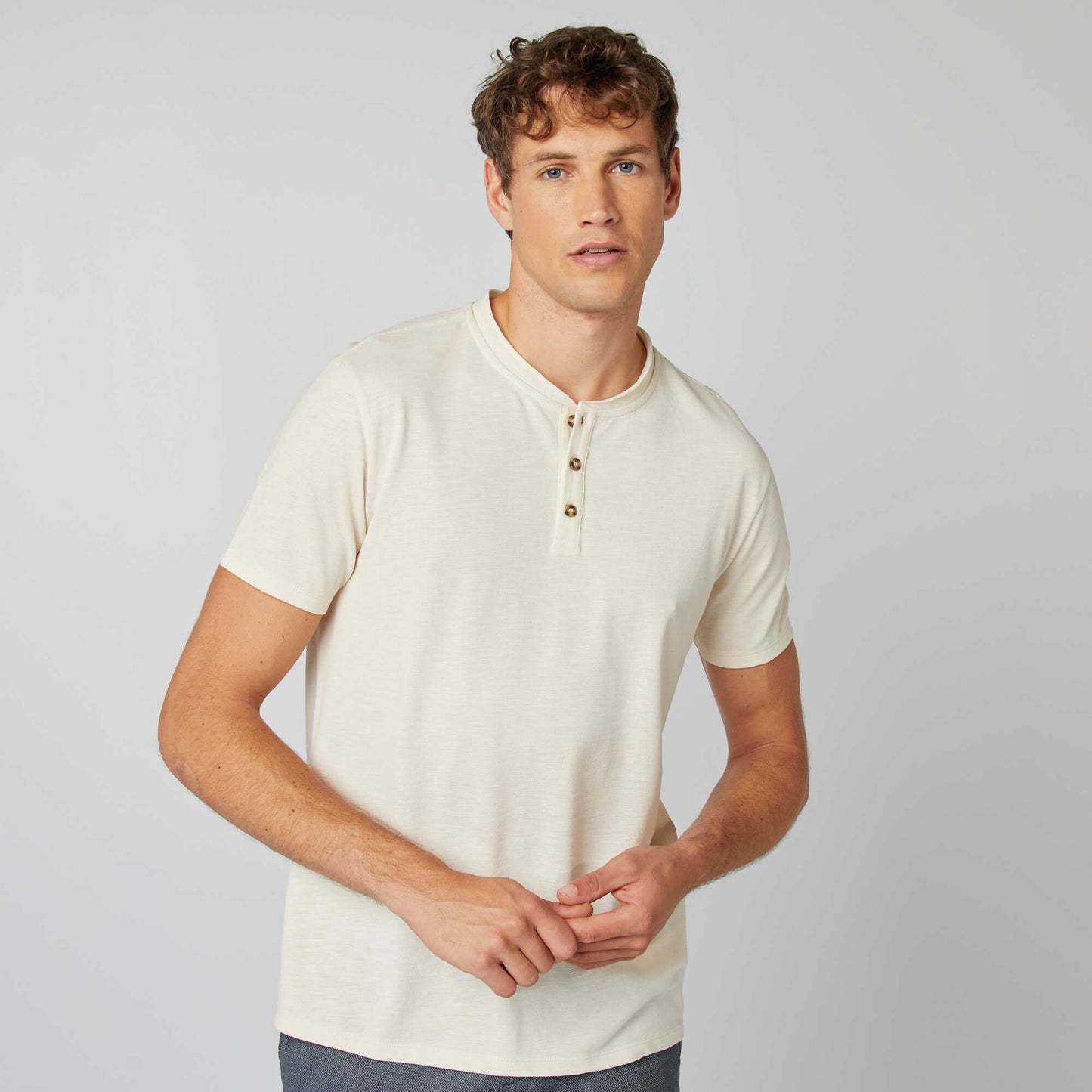 Henley collar T-shirt WHITE