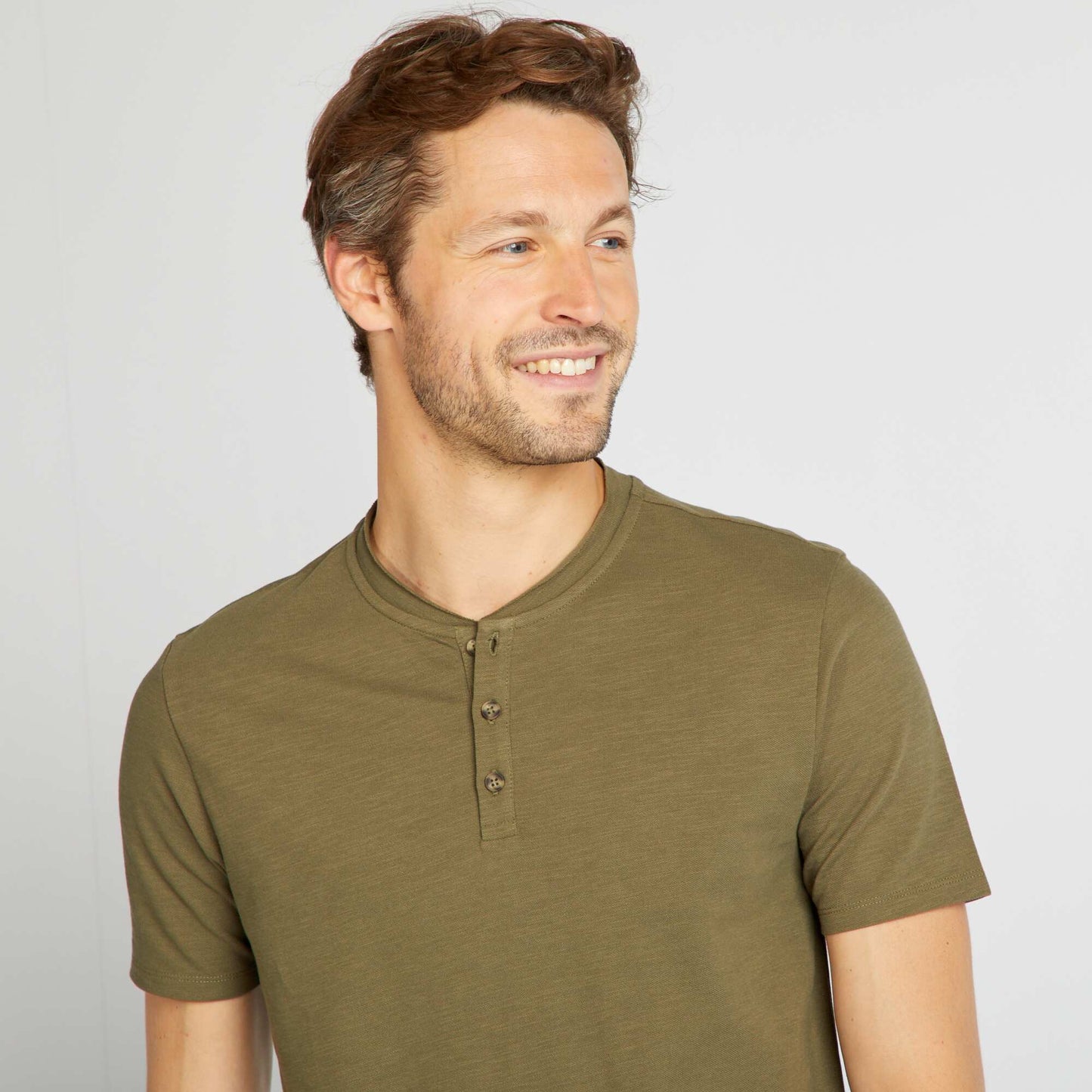 Henley collar T-shirt KHAKI