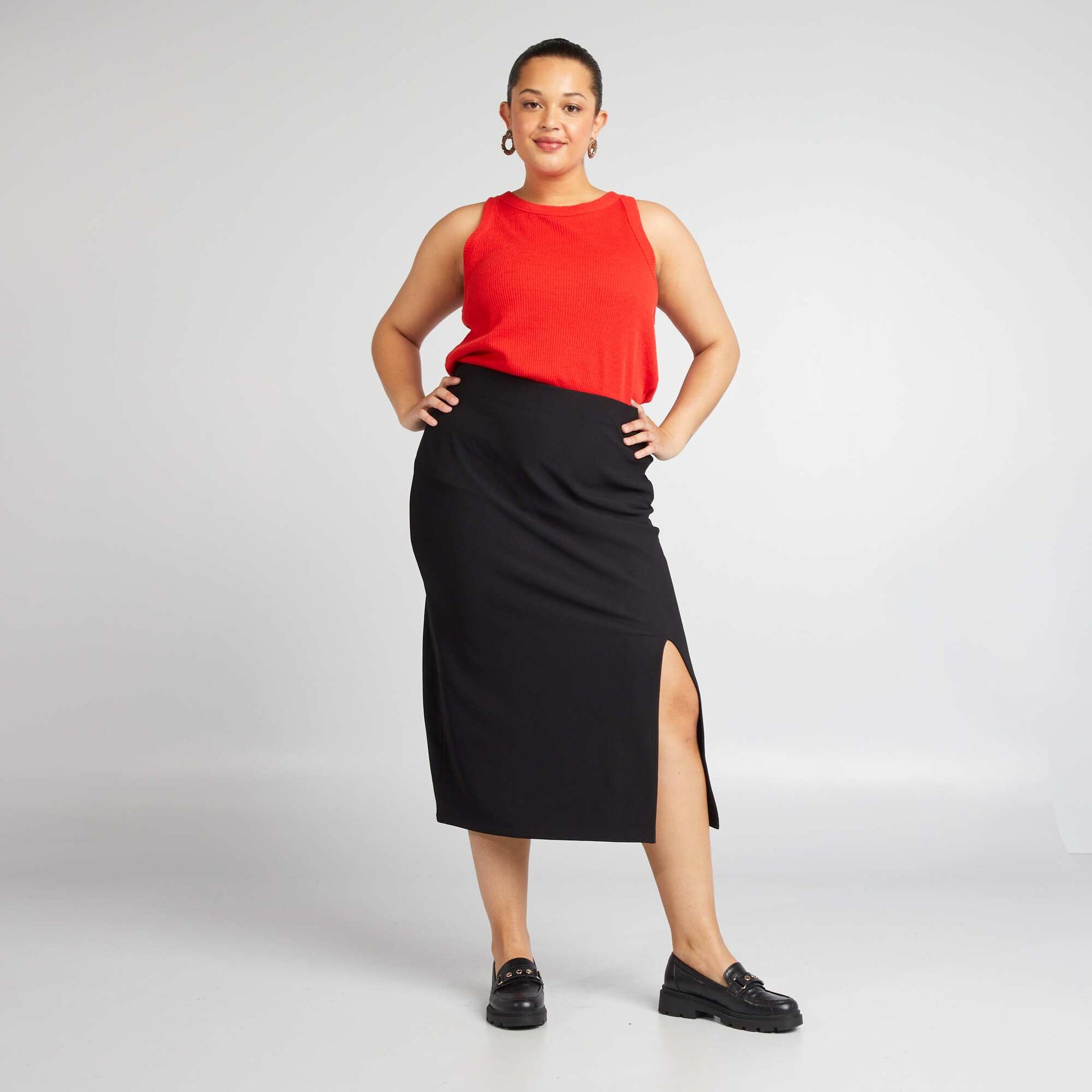 Slit midi skirt BLACK
