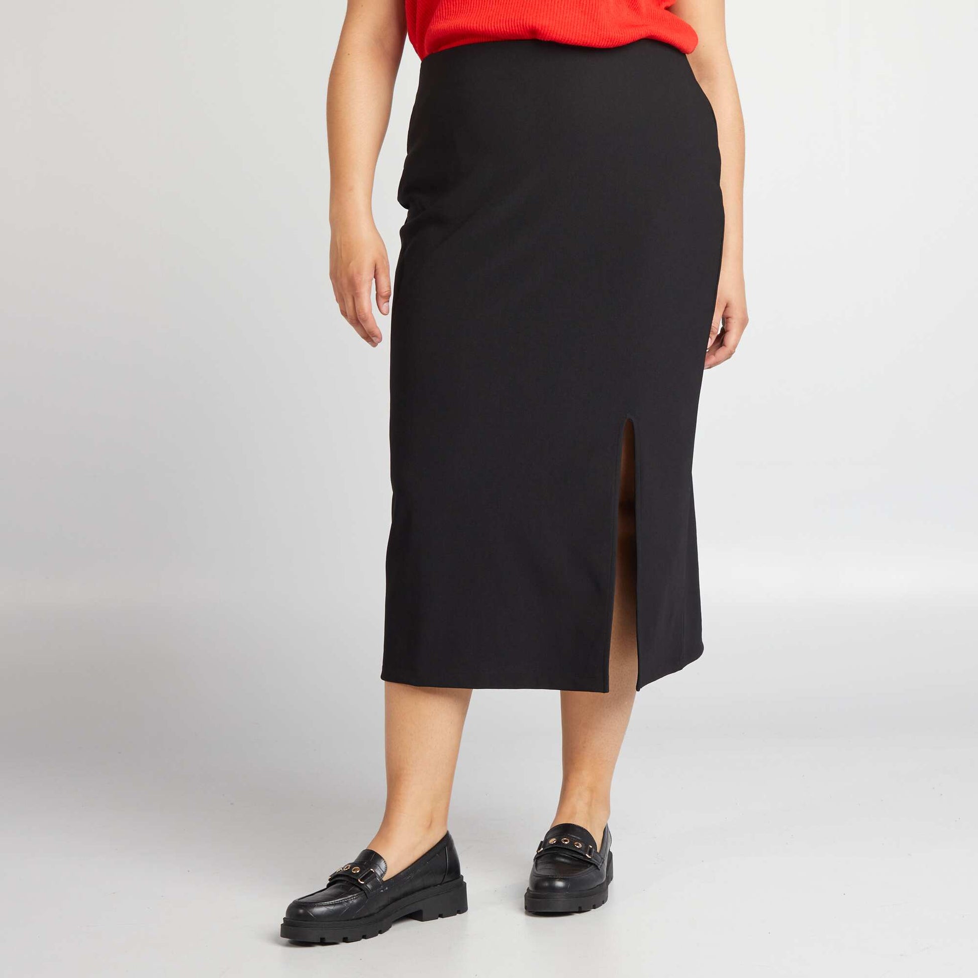 Slit midi skirt BLACK