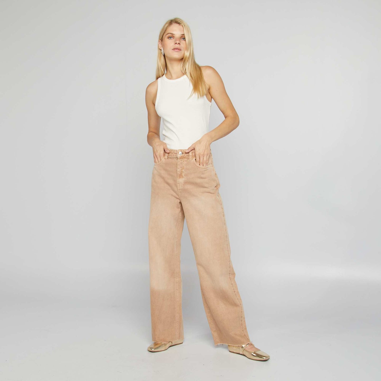 High-rise wide-leg jeans BEIGE