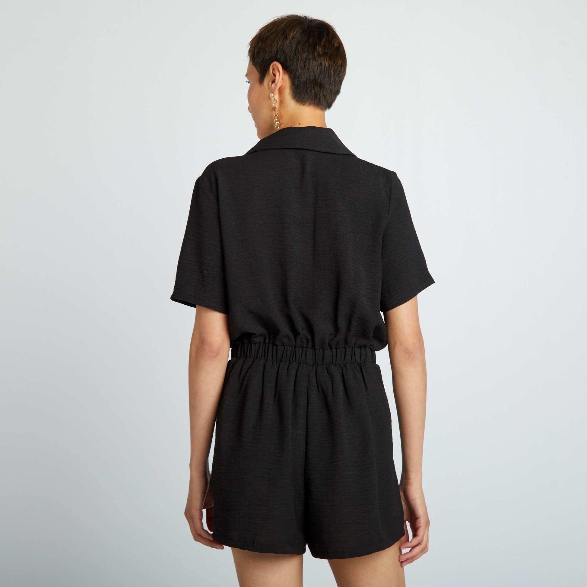 Short-sleeved shirt playsuit BLACK