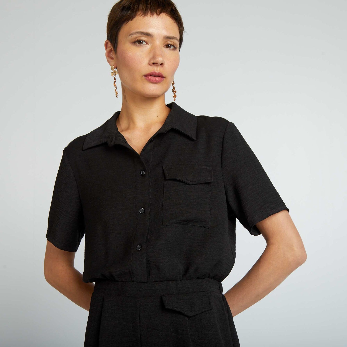 Short-sleeved shirt playsuit BLACK