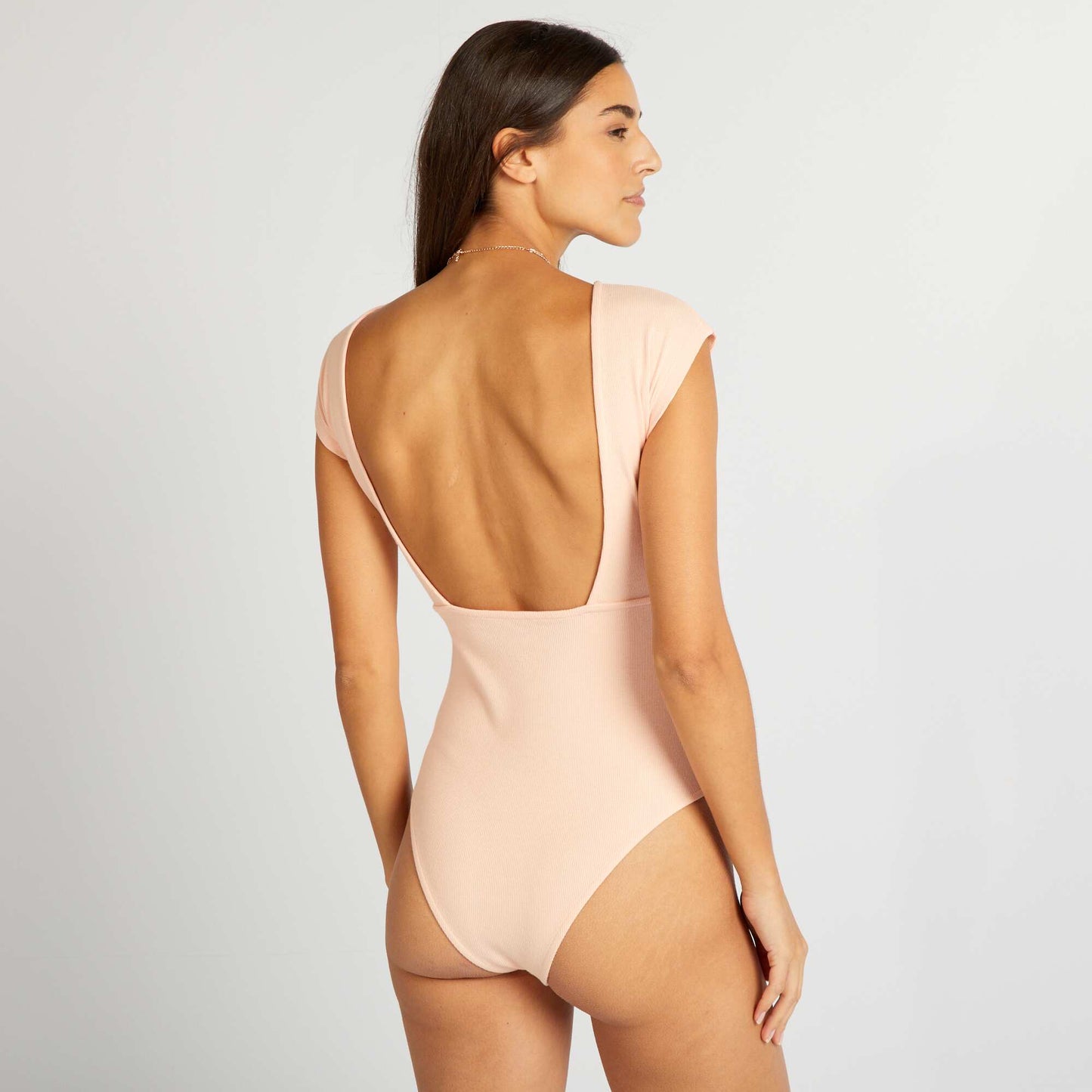 Ribbed knit backless bodysuit PINK