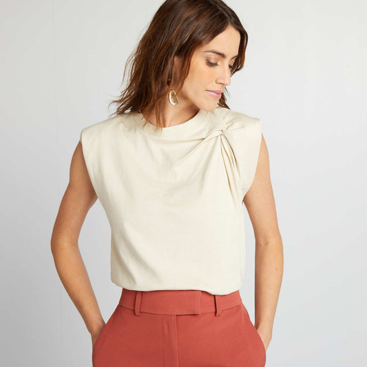 Sleeveless T-shirt BEIGE