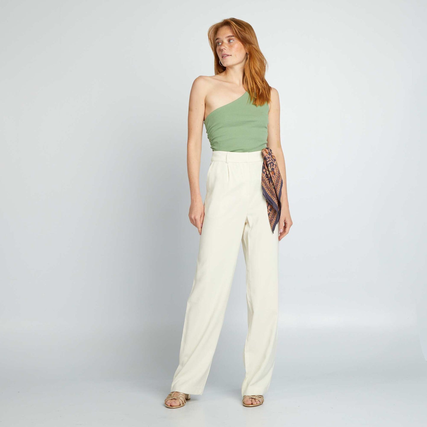 Ribbed vest top with asymmetric strap green