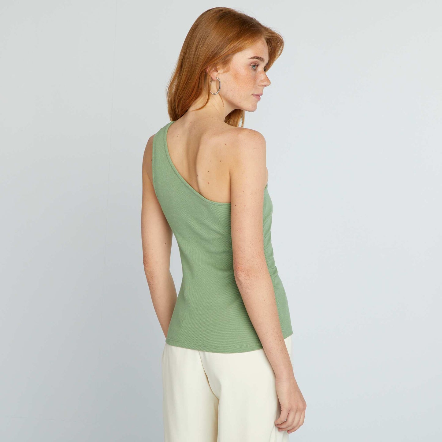 Ribbed vest top with asymmetric strap green