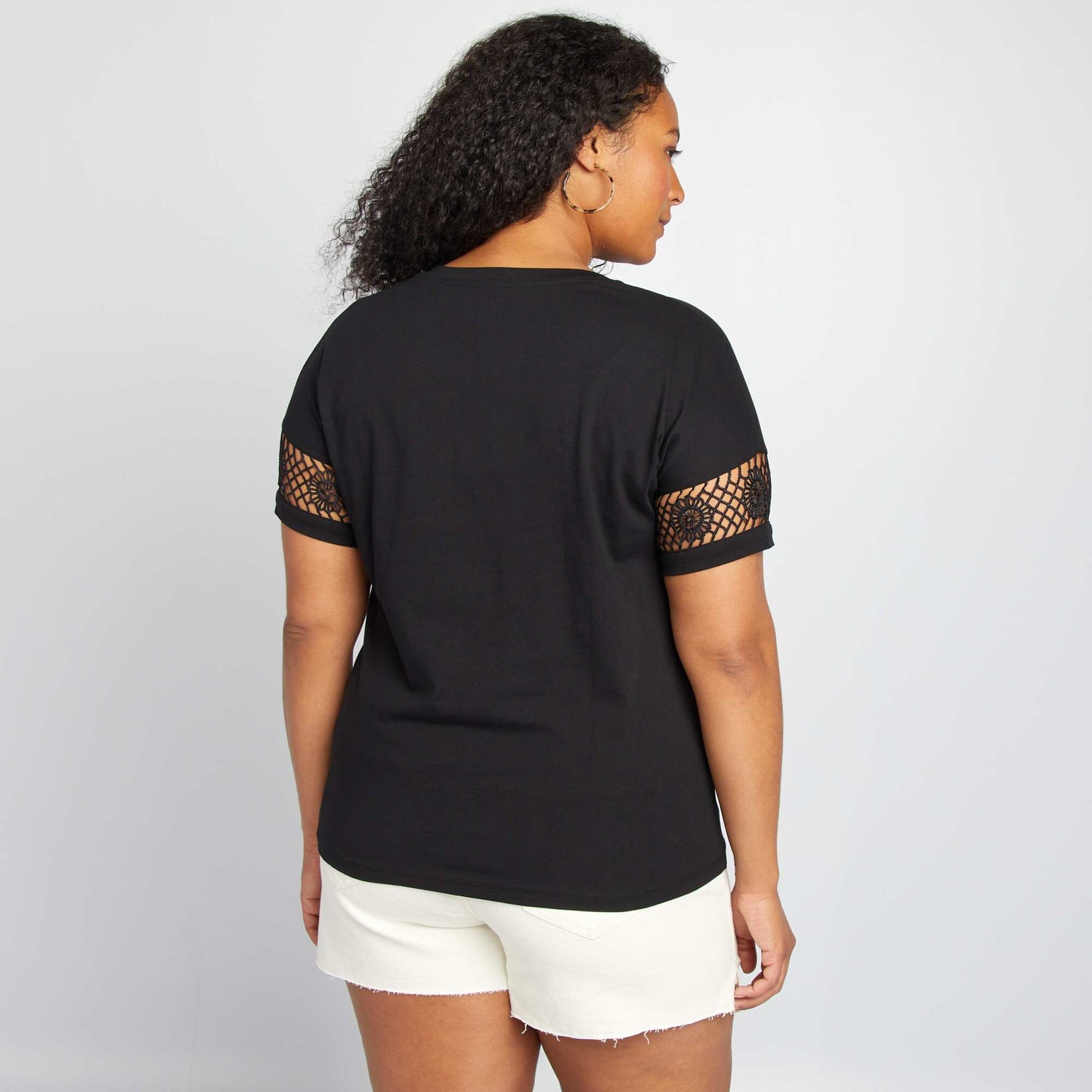 Macramé short-sleeved T-shirt black