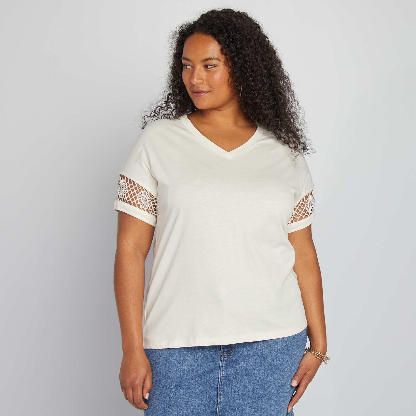 Macramé short-sleeved T-shirt WHITE