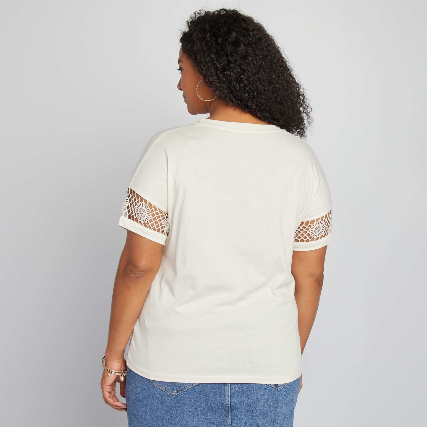 Macramé short-sleeved T-shirt WHITE