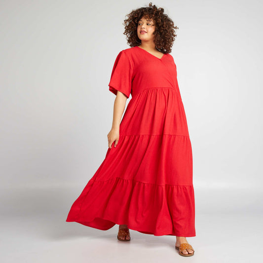 Long waffle-knit dress red