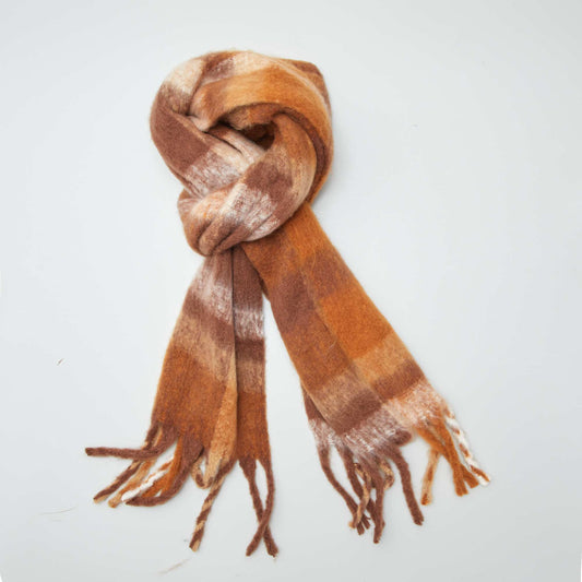 Checked fringed maxi scarf BROWN