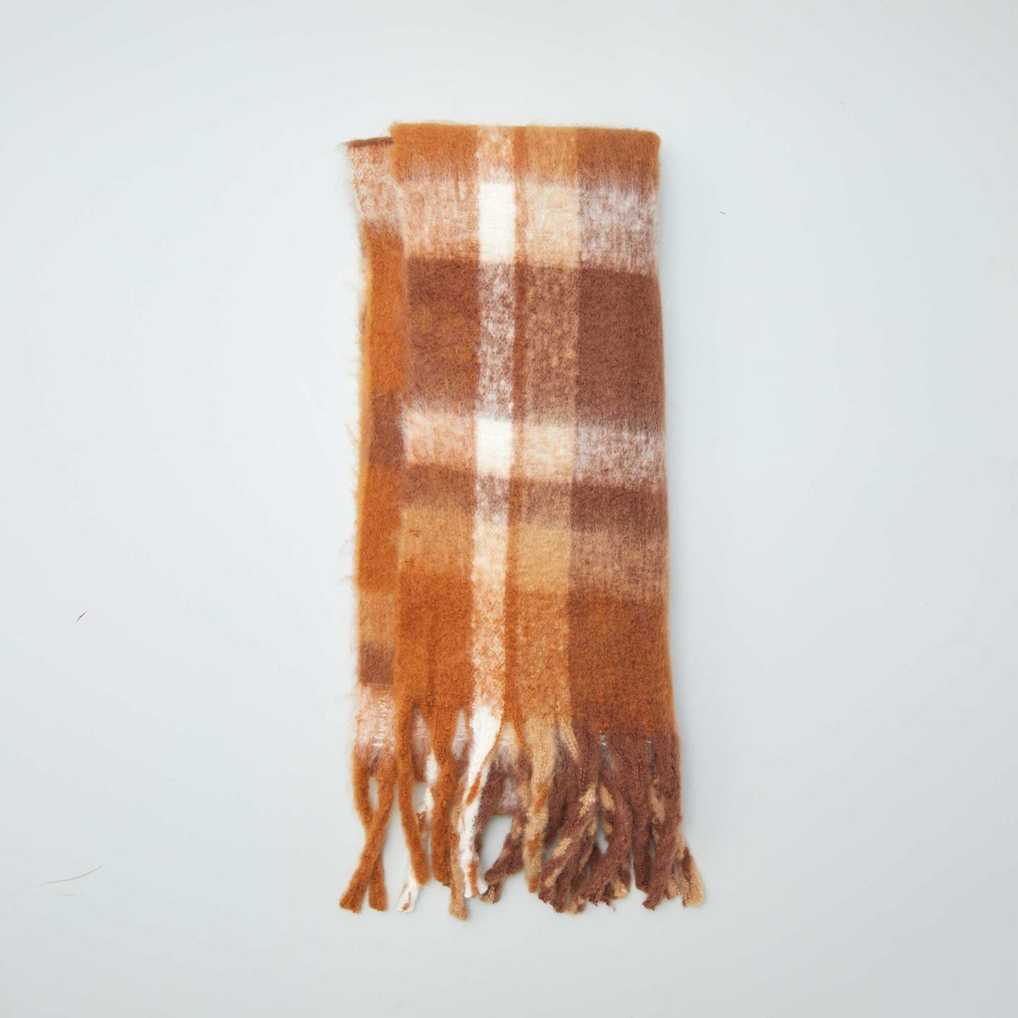 Checked fringed maxi scarf BROWN