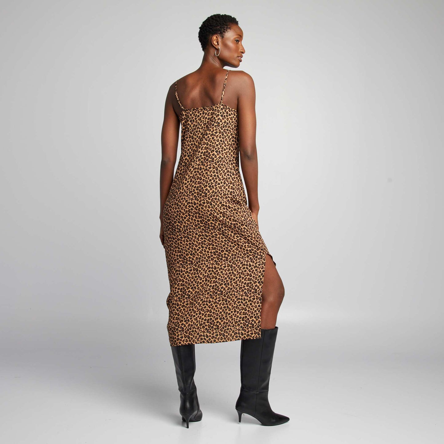 Flowing cowl neck dress BROWN