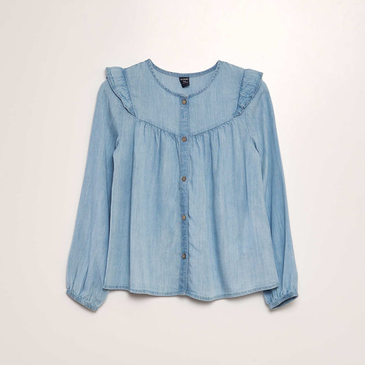 Flowing frilled blouse BLUE